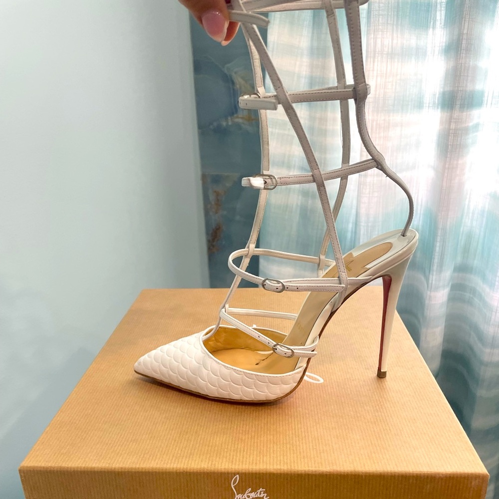 White Christian Louboutin cage style heels size 38